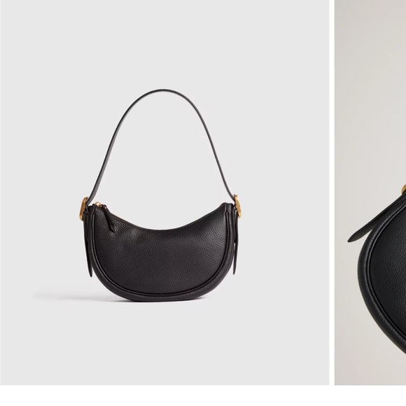 Half Crescent Quince Black Leather Shoulder Bag with Gold Accents - Picture 3 of 3